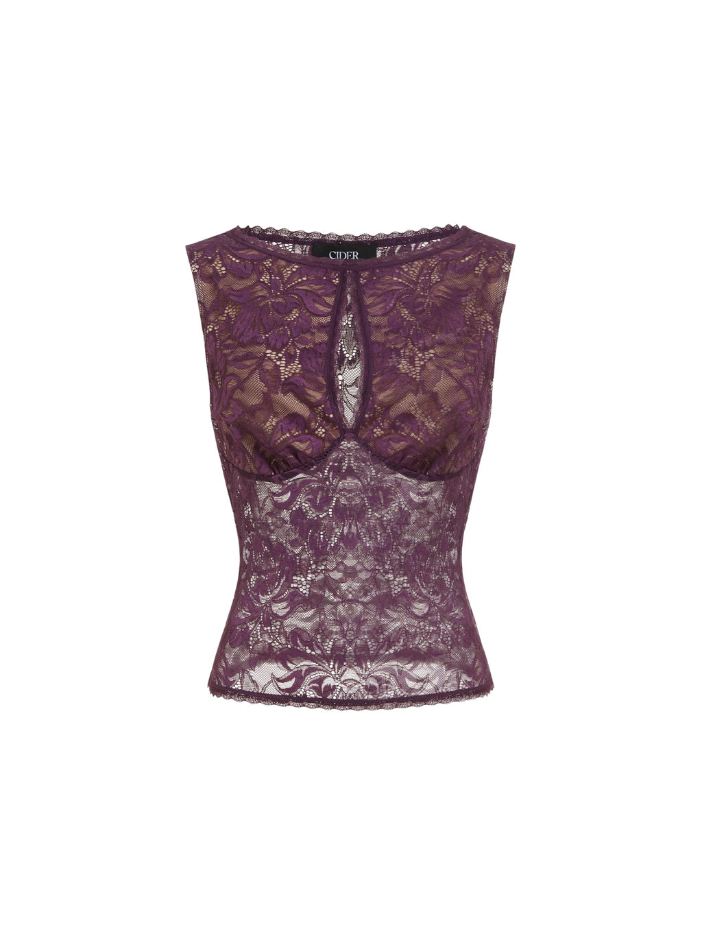 CIDER Womens Sheer Lace Boat Neck Sleeveless Top