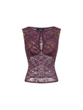 CIDER Womens Sheer Lace Boat Neck Sleeveless Top