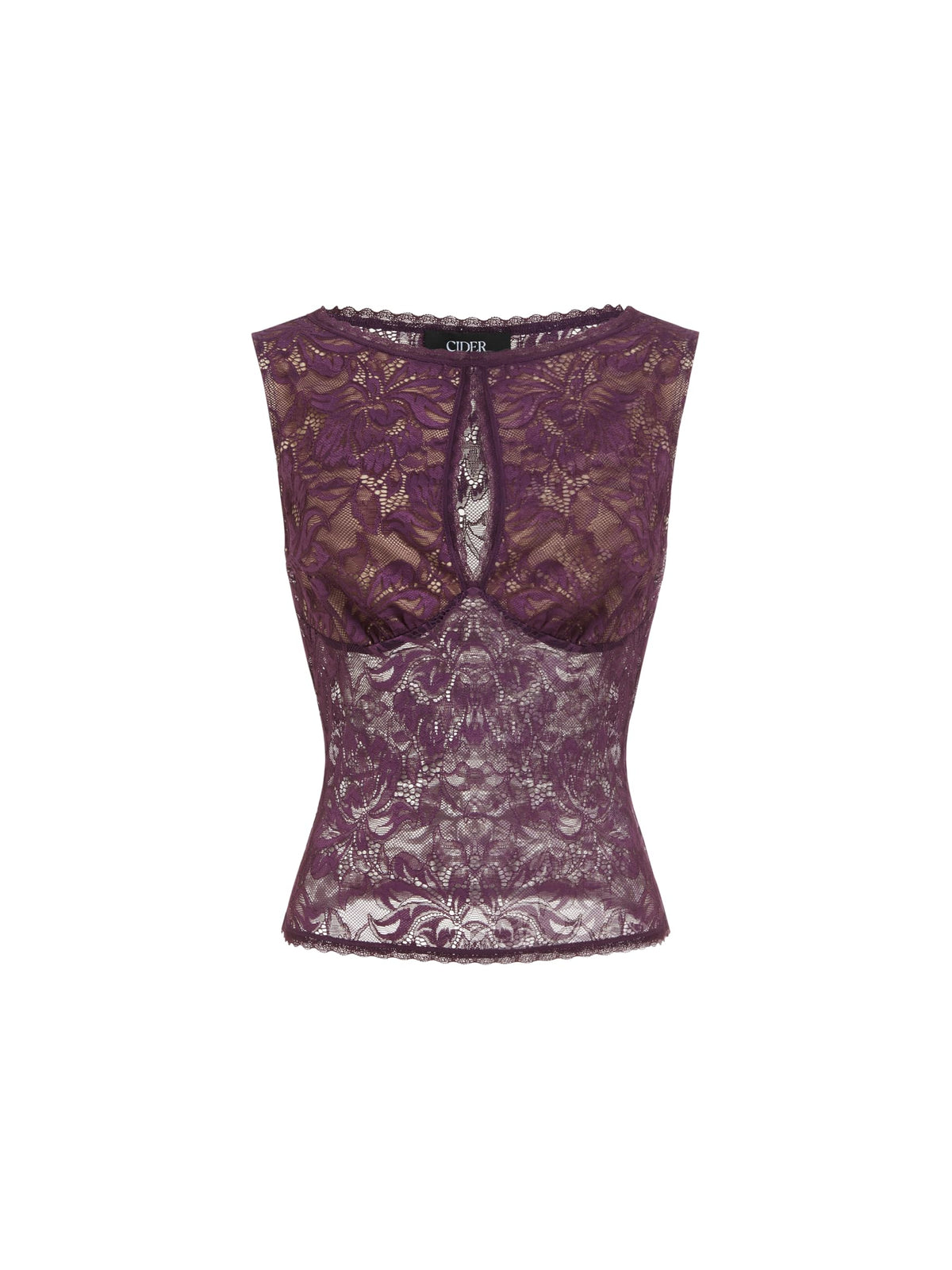 CIDER Womens Sheer Lace Boat Neck Sleeveless Top