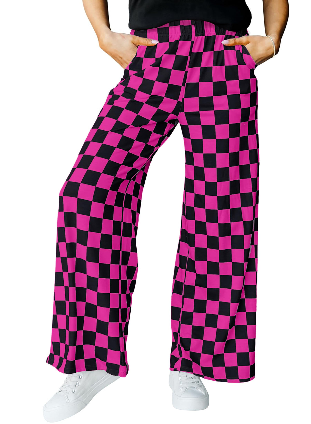 IWOLLENCE Women's Casual Loose Checkered Wide Leg Pants High Waist Straight Lounge Y2K Gingham Trousers