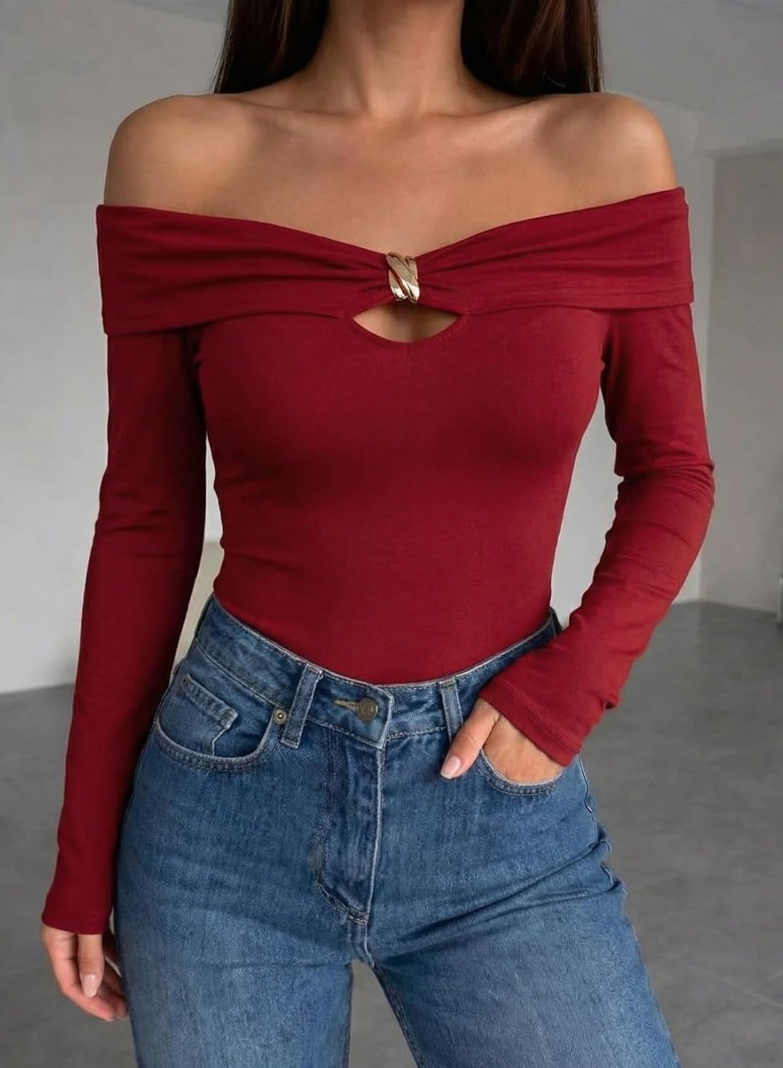 Pink Queen Womens Off Shoulder Long Sleeve Shirt Sexy Going Out Fall Tops