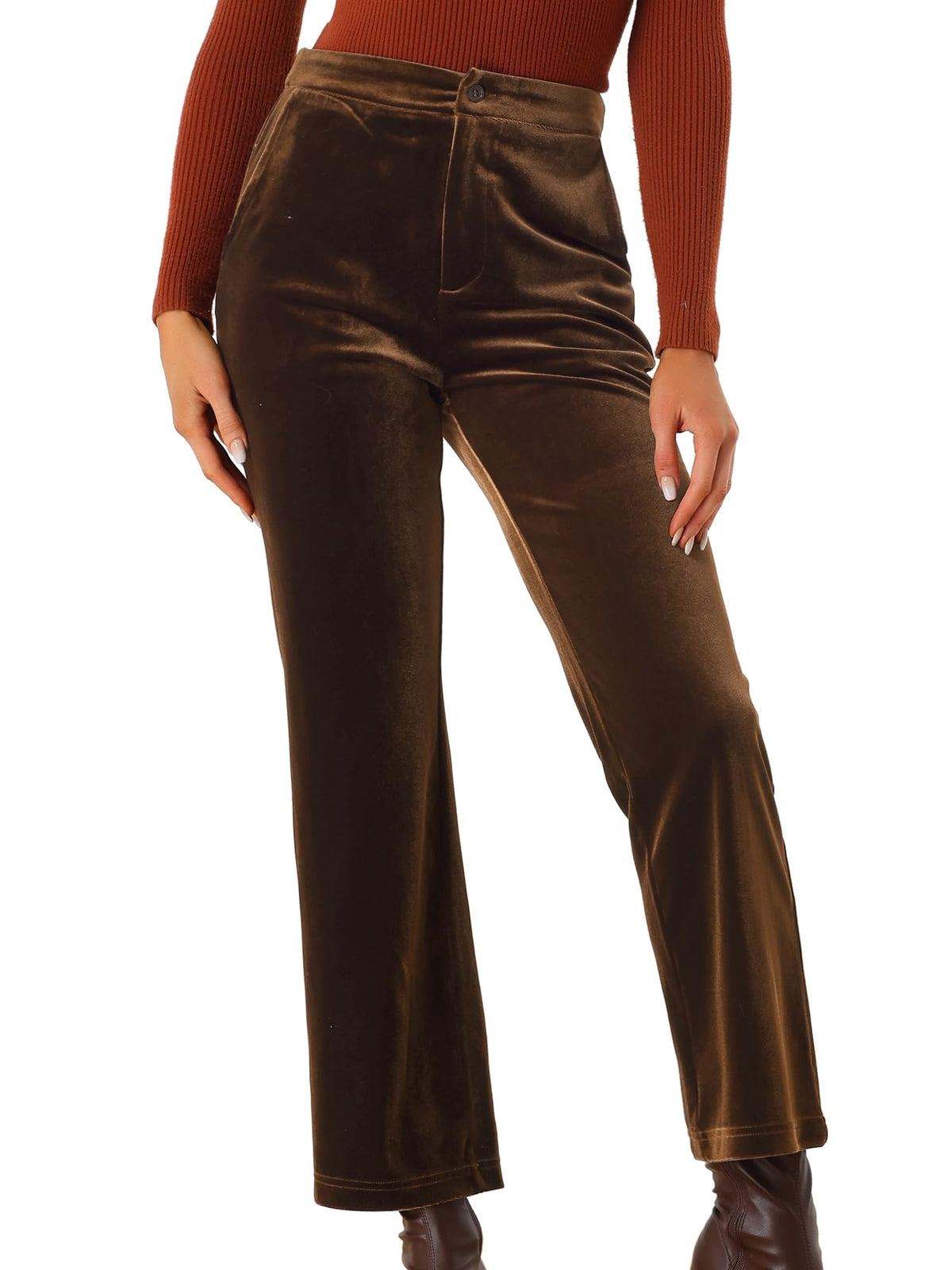 Allegra K Velvet Pants Women Dressy Straight Leg Trousers with Pockets
