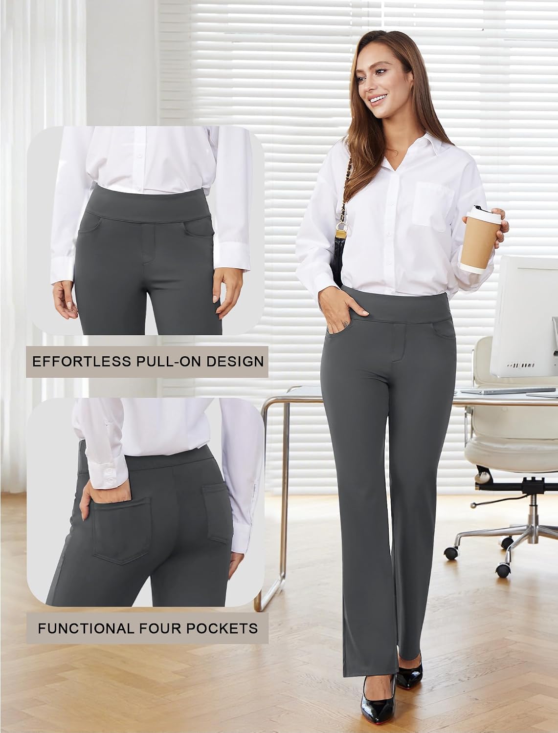 AB-Eleven Women Dress Pants Stretch Business Casual Work Slacks with Pocket