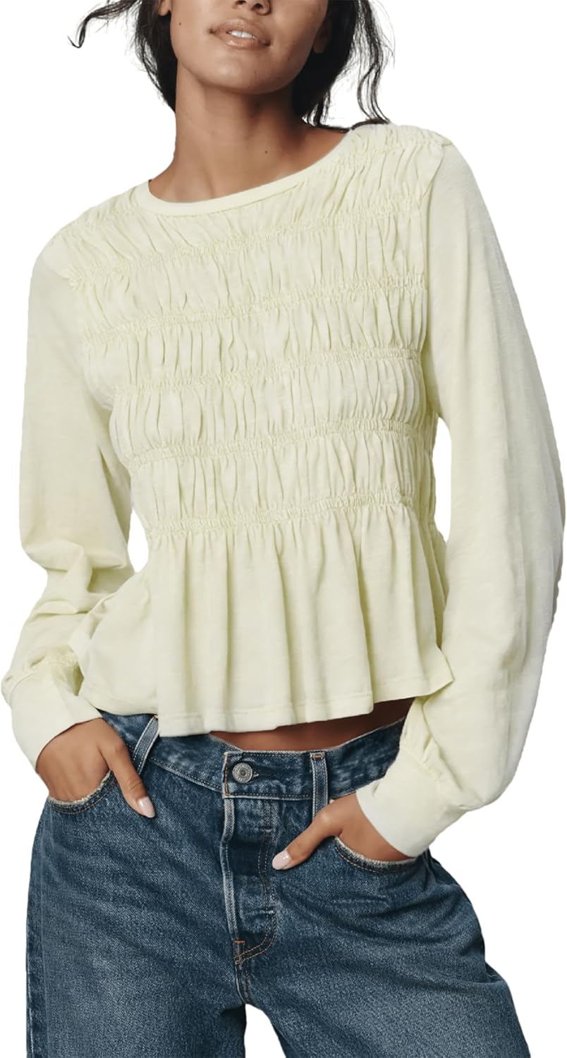 OPCAKM Peplum Babydoll Tops for Women Flowy Long Sleeve Blouse