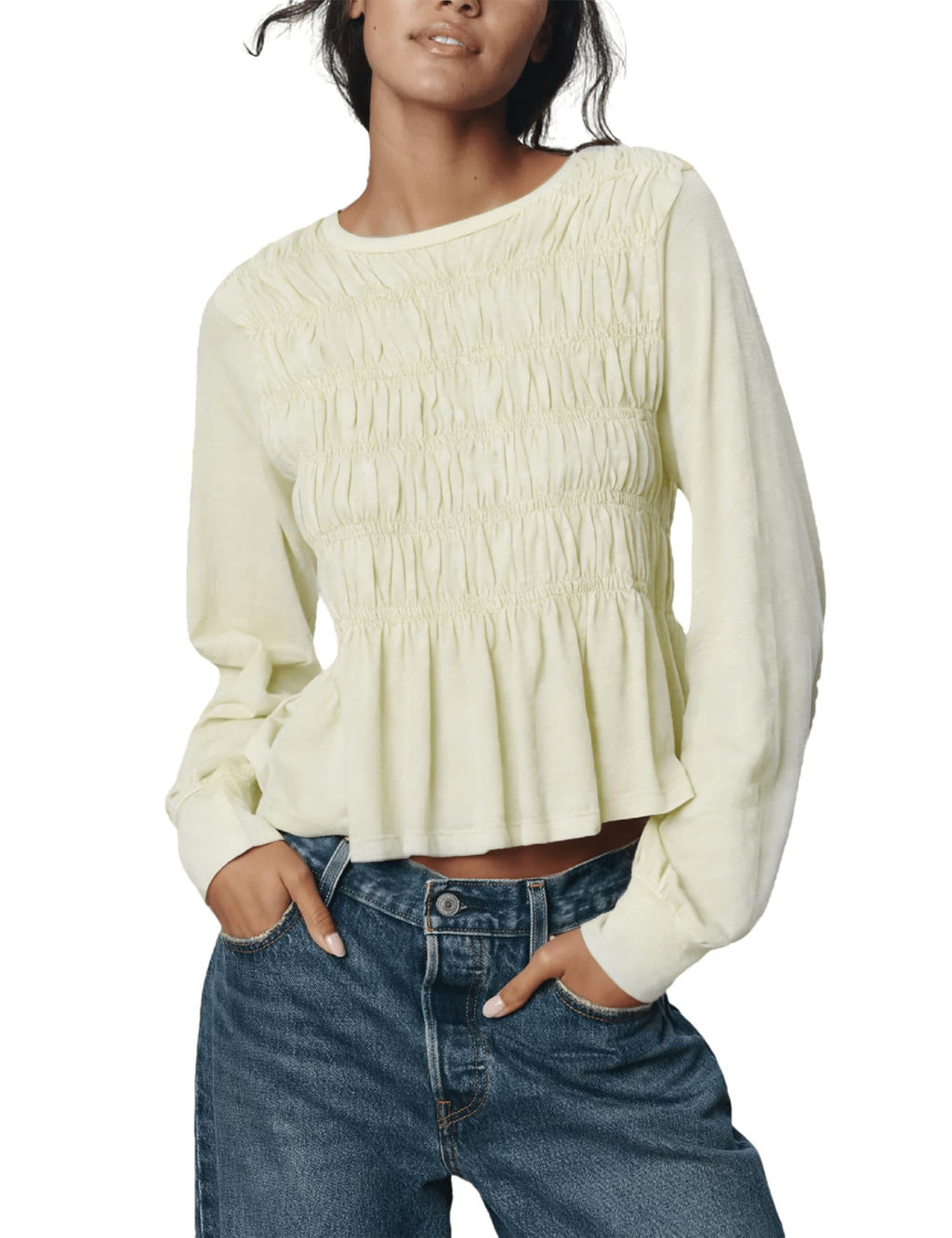 OPCAKM Peplum Babydoll Tops for Women Flowy Long Sleeve Blouse