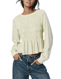 OPCAKM Peplum Babydoll Tops for Women Flowy Long Sleeve Blouse