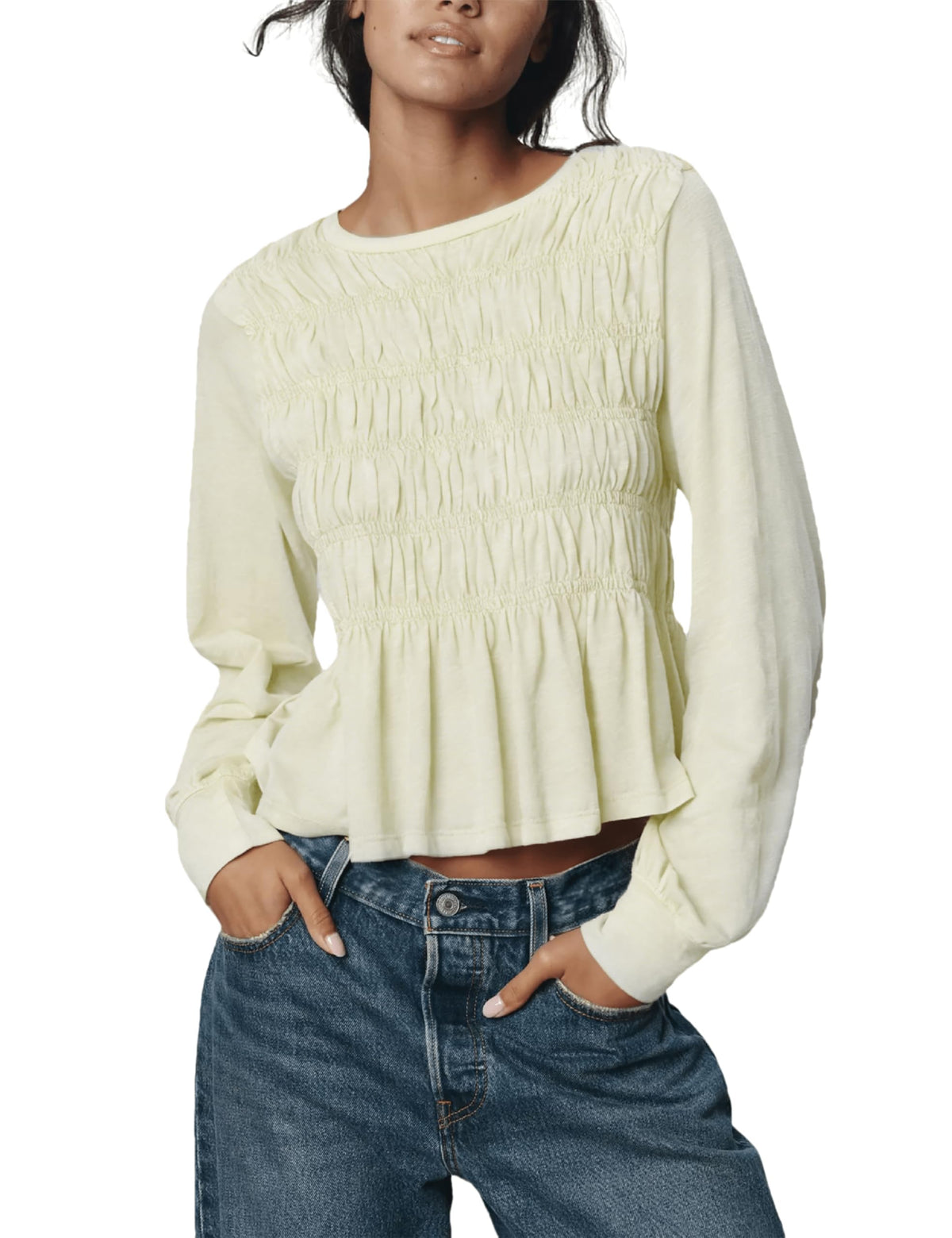 OPCAKM Peplum Babydoll Tops for Women Flowy Long Sleeve Blouse