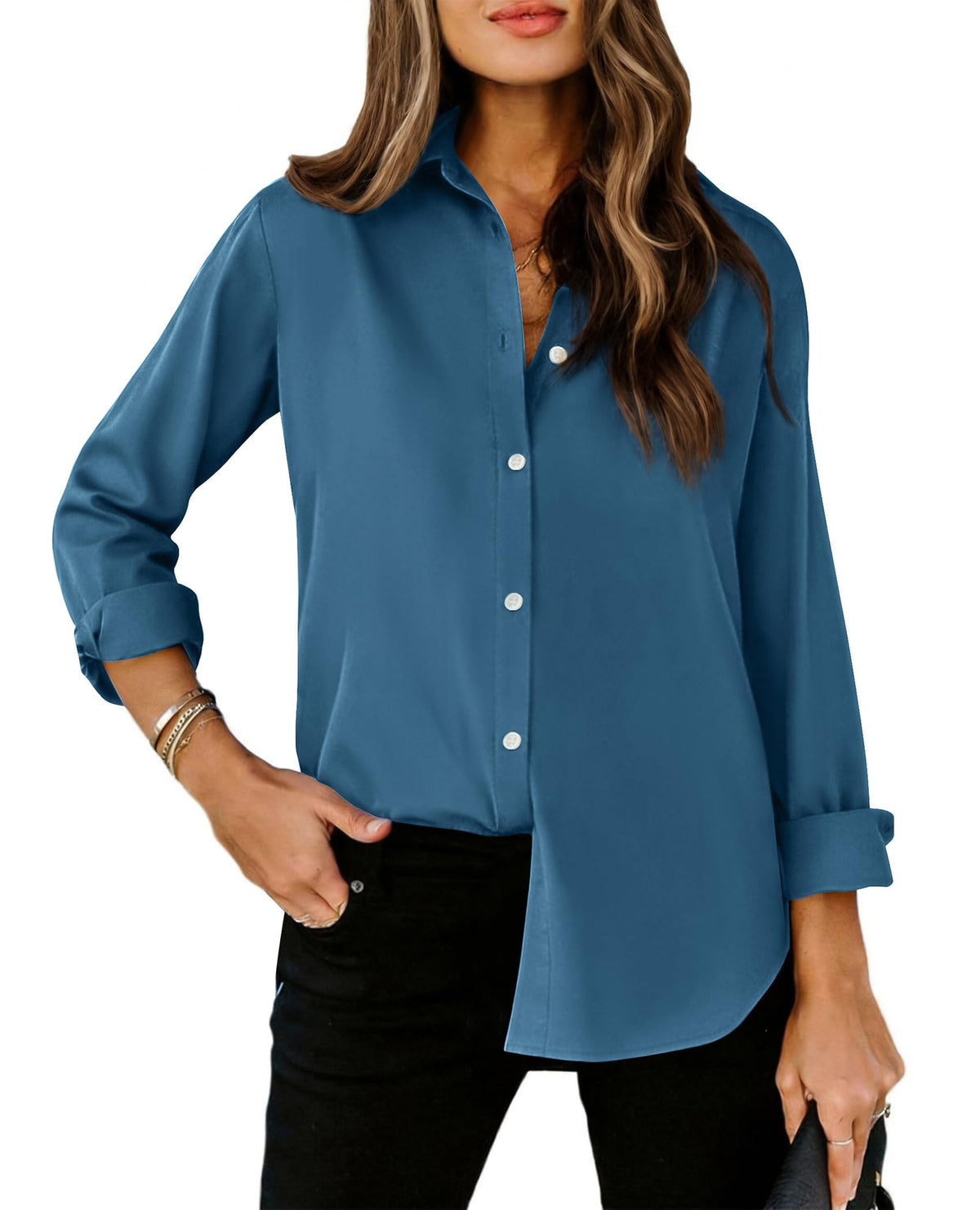 siliteelon Striped Button Down Shirts Women Cotton Long Sleeve Work Blouses