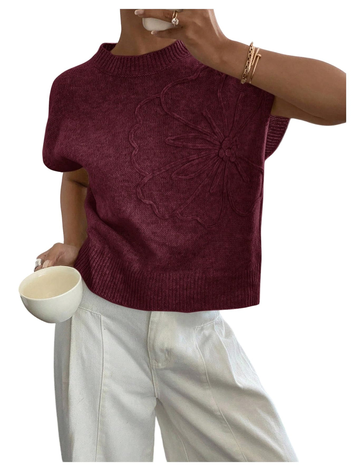SOLY HUX Women's Short Sleeve Business Casual Sweater