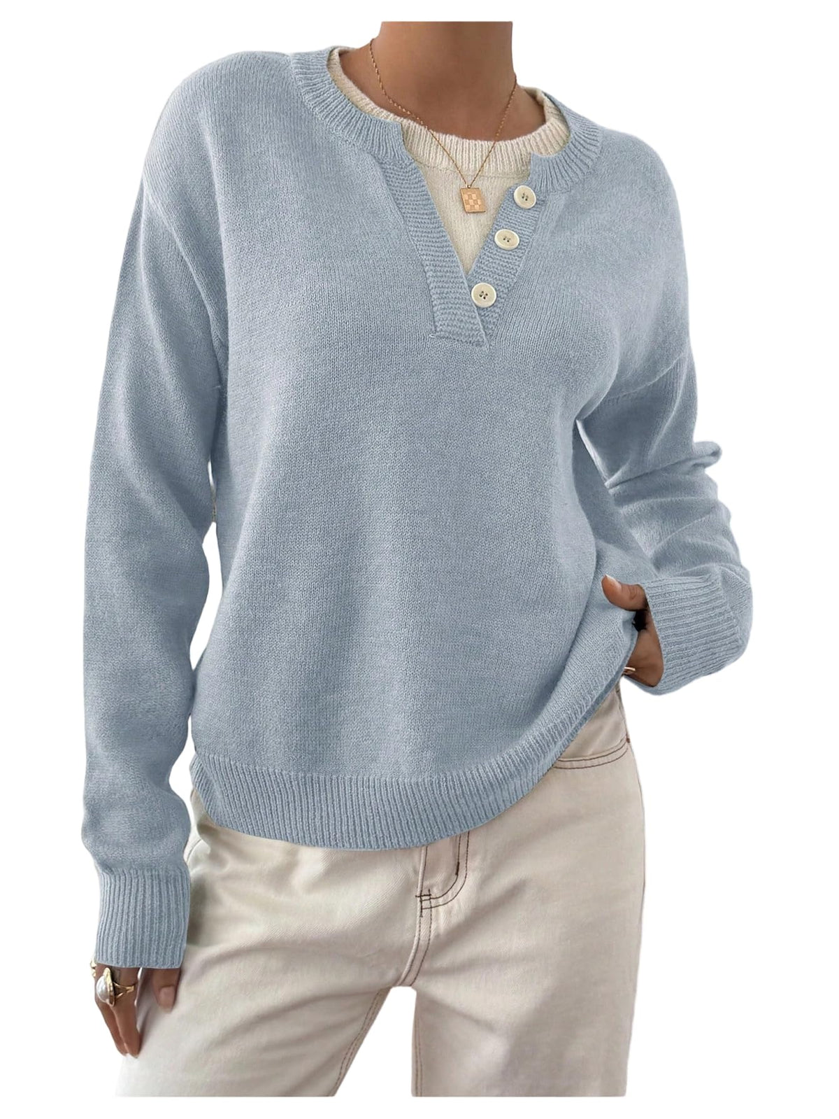 SOLY HUX Pullover Henley Sweaters for Women Long Sleeve Business Casual Top