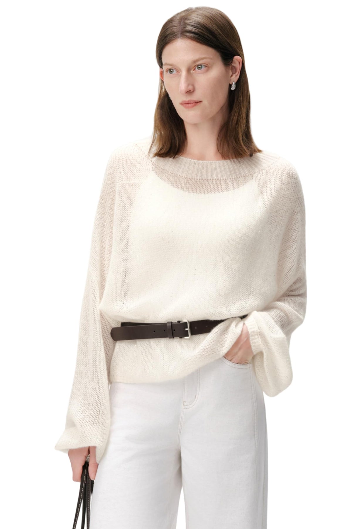 Silk Cashmere Blend Sweater for Women, Lightweight Crewneck Knit Pullover Jumper for Spring Layering
