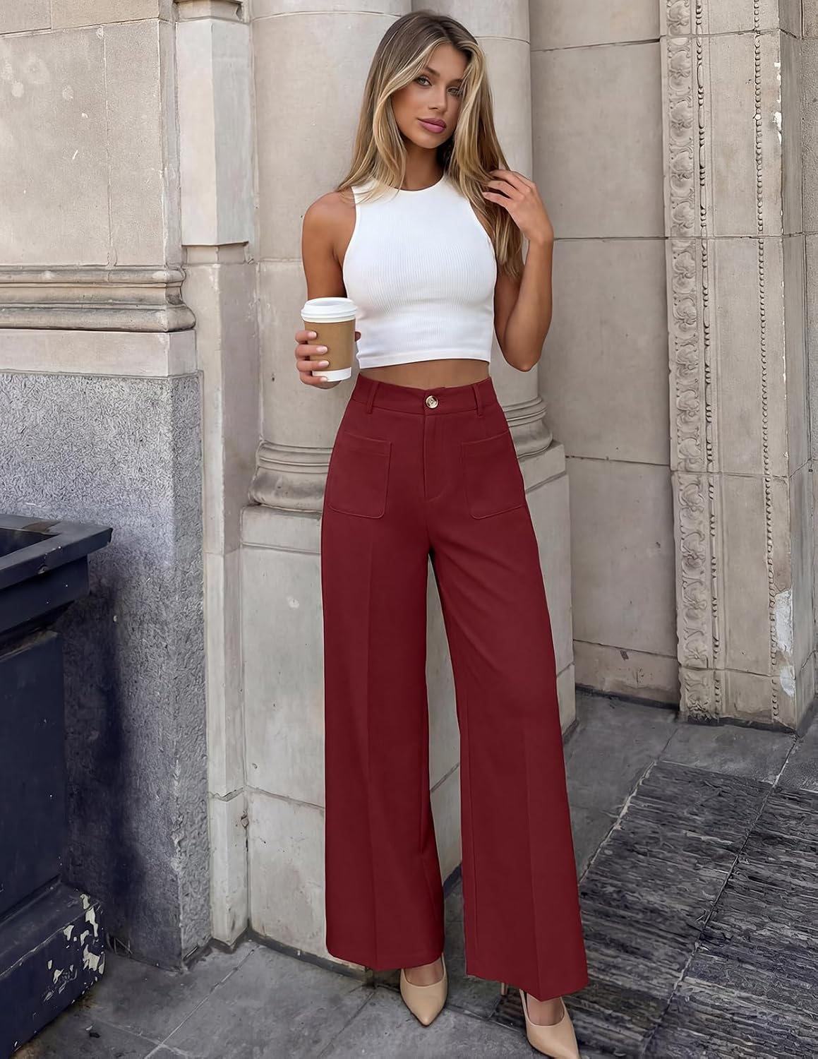 MEROKEETY Womens Wide Leg Dress Pants High Waisted Business Casual Trousers
