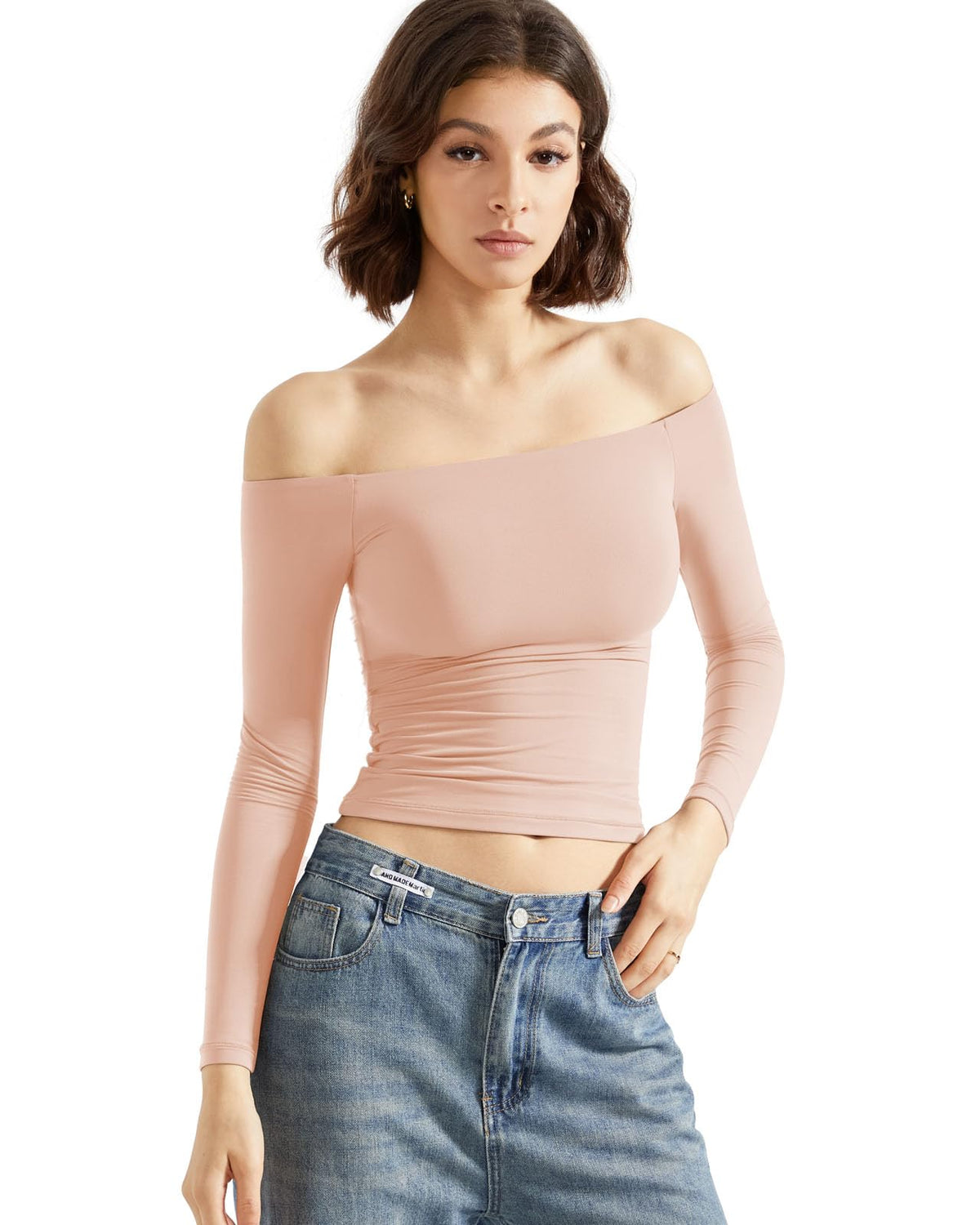 SUUKSESS Women Off Shoulder Double Lined Long Sleeve Shirts Basic Going Out Tops