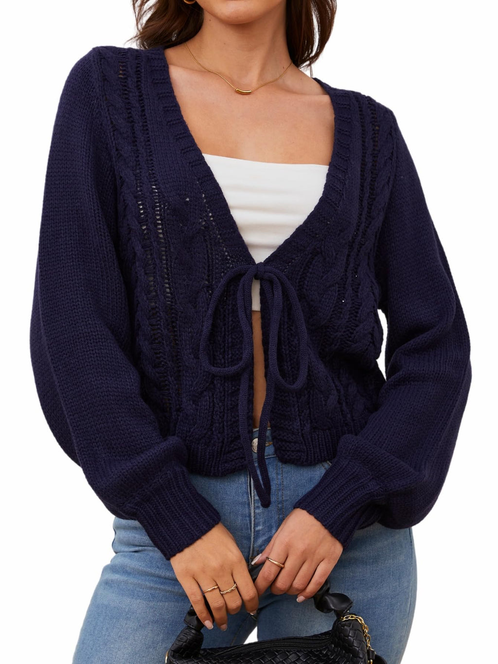 SOLY HUX Women's Cropped Cardigan Sweaters Tie Front Bow Cardigan