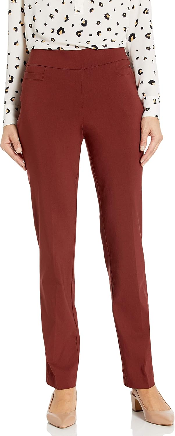 Briggs New York Women’s Pull On Dress Pants 4 Pockets Straight Leg Stretchy Office Casual Work Slacks