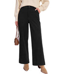 GRAPENT Corduroy Wide Leg Pants Woman High Waisted Fall Business Casual Elastic Waist Loose Trendy Trousers with Pockets