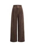 CIDER Corduroy High Waist Solid Pleated Wide Leg Trousers