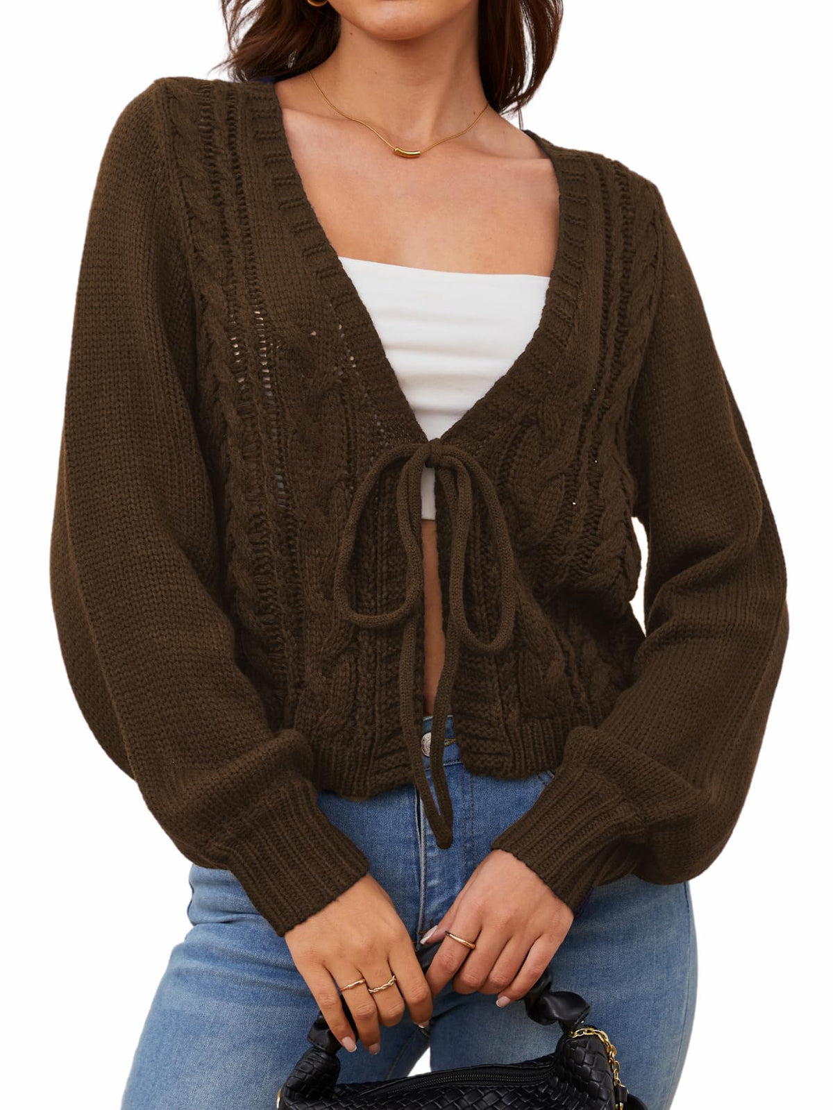 SOLY HUX Women's Cropped Cardigan Sweaters Tie Front Bow Cardigan