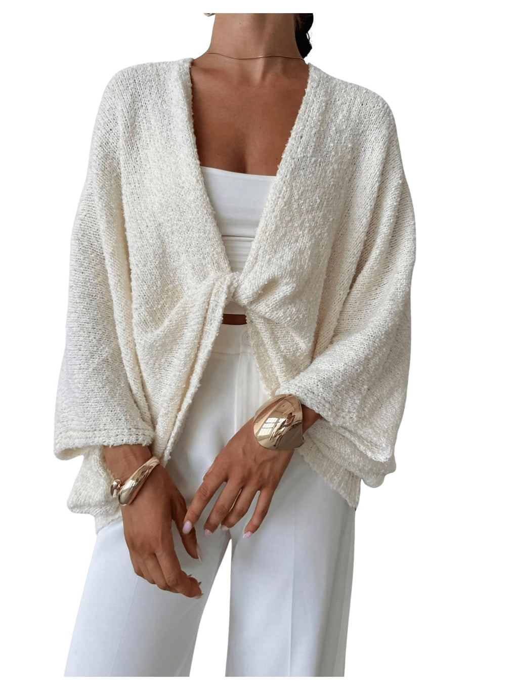 GORGLITTER Women's Oversized Fall Wrap Sweater Cropped Bat Wing Knit Tops