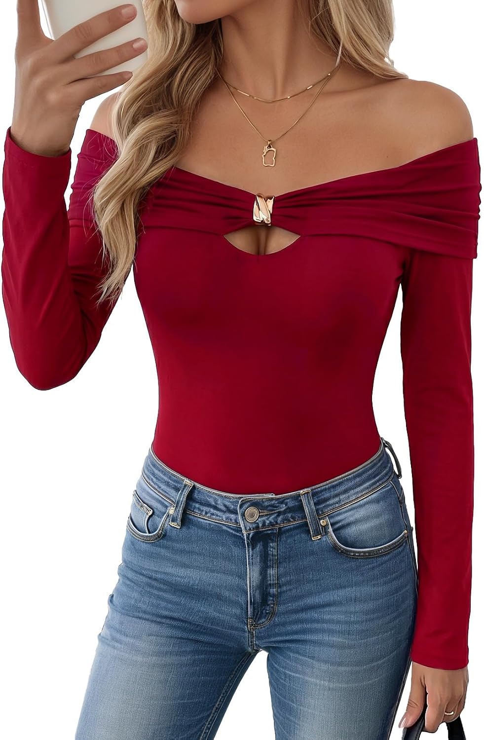Pink Queen Womens Off Shoulder Long Sleeve Shirt Sexy Going Out Fall Tops