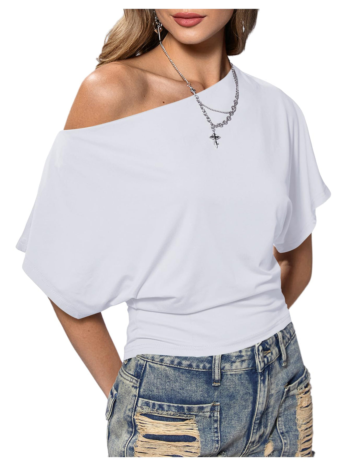 SweatyRocks Women's Off The Shoulder Tops Asymmetrical Y2K Going Out Top