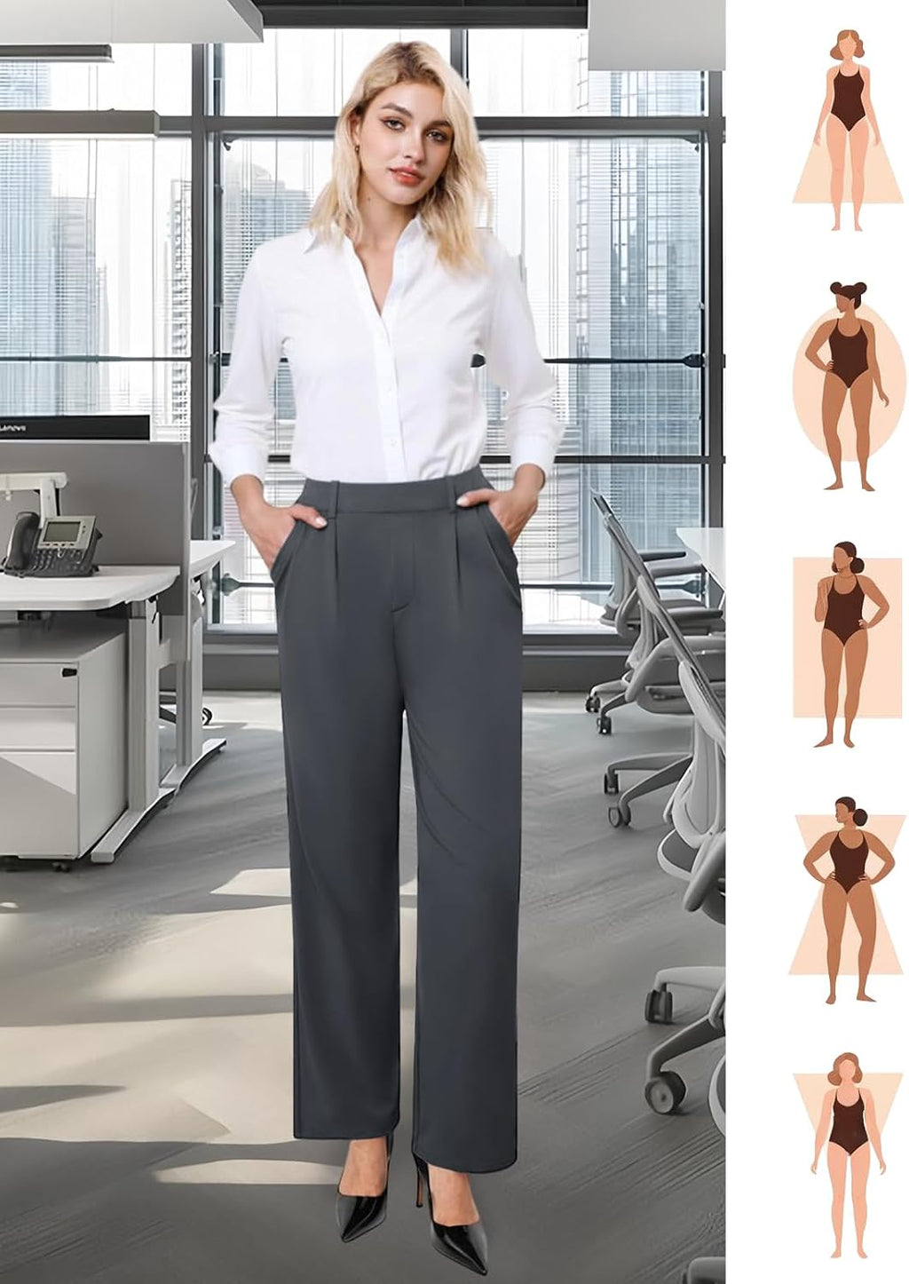 DLOODA Womens Wide Leg Dress Pants Stretchy High Waisted Work Pants
