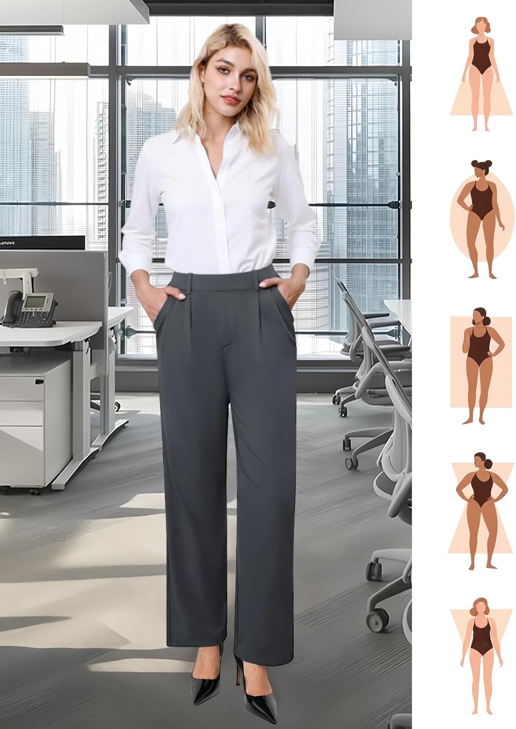 DLOODA Womens Wide Leg Dress Pants Stretchy High Waisted Work Pants