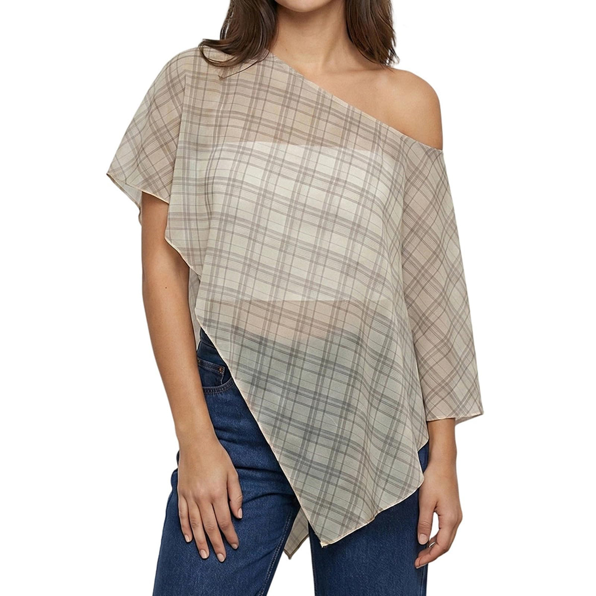 Women's Casual Sheer Chiffon Poncho Top Boat Neck Asymmetrical See Through Cover Up Beach Vacation Summer Y2k Outfit