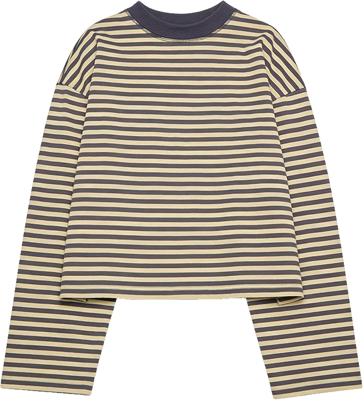 Striped Bloom Long Sleeve Shirt for Women Boxy Tee Top Streetwear
