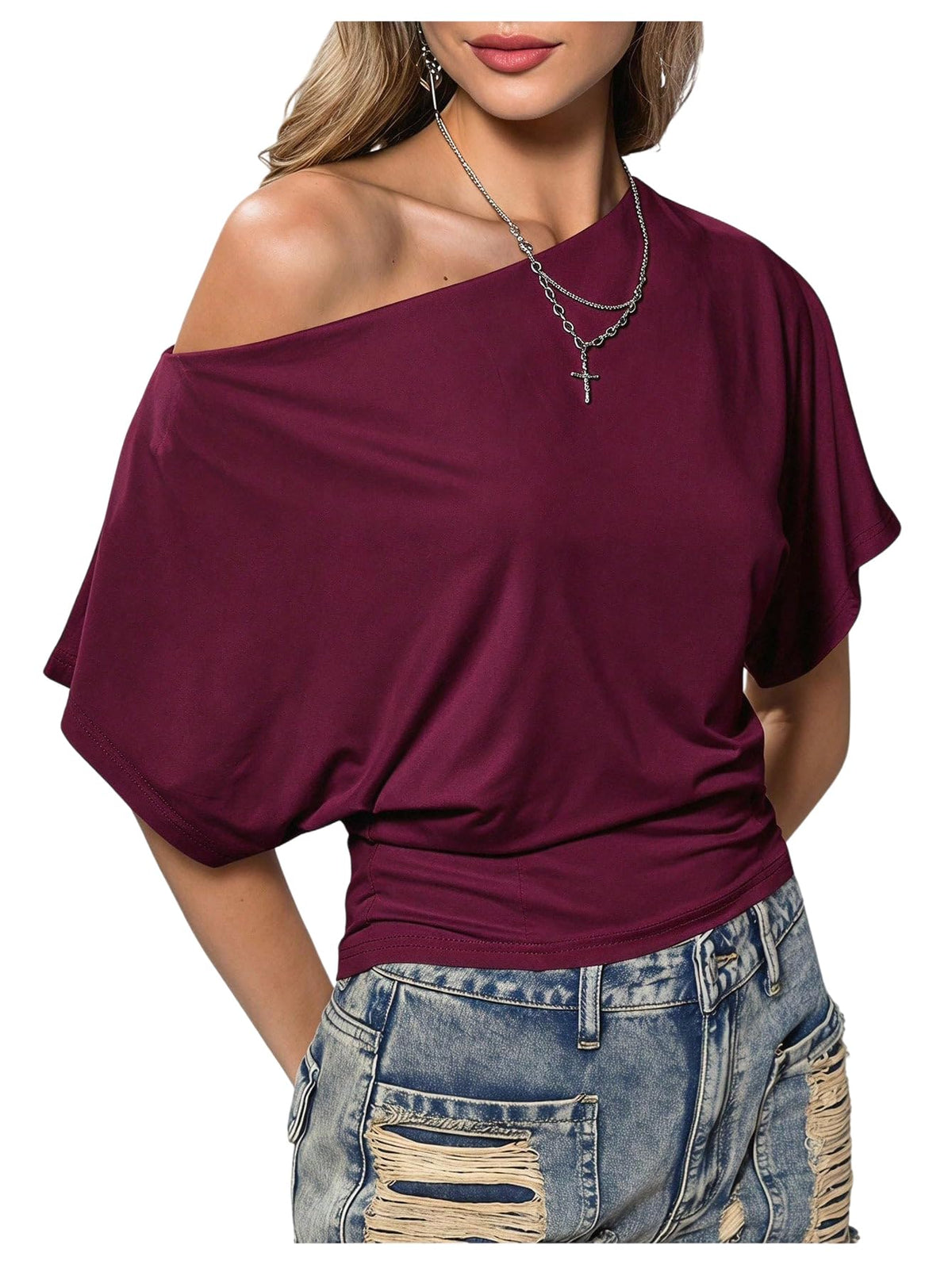 SweatyRocks Women's Off The Shoulder Tops Asymmetrical Y2K Going Out Top
