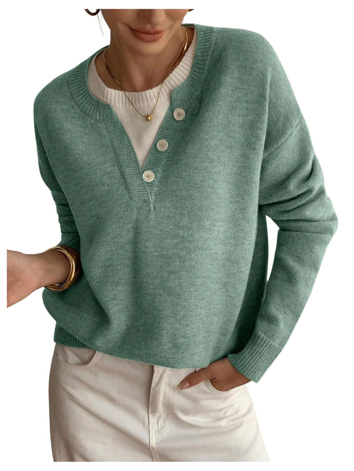 SOLY HUX Pullover Henley Sweaters for Women Long Sleeve Business Casual Top