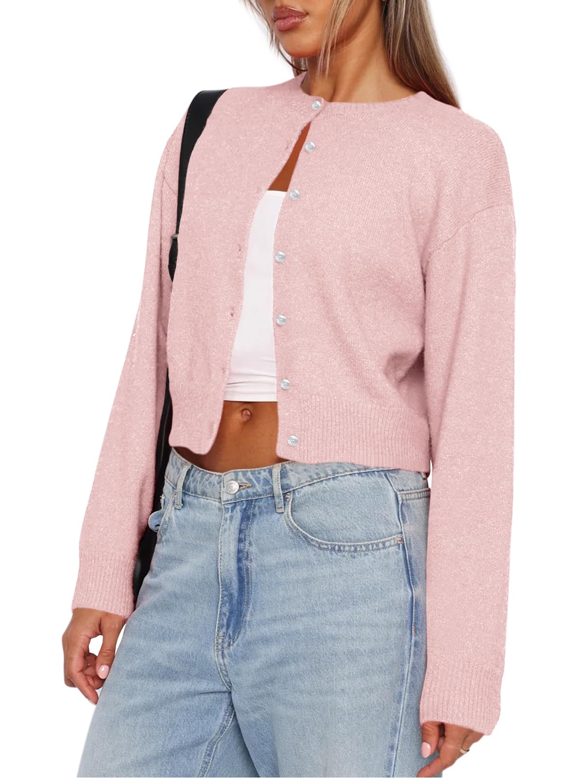 Balimtoy Womens Cropped Cardigan Long Sleeve Button Up Sweaters | Soft Knit Cardigan, Crew Neck, Button Down, Casual for Office Work, Teacher Outfit, Trendy Sweater for Fall, Spring 2026