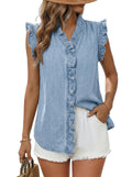 Dokotoo Denim Vest Women Sleeveless Tops Button Up Peplum V Neck Jean Vest