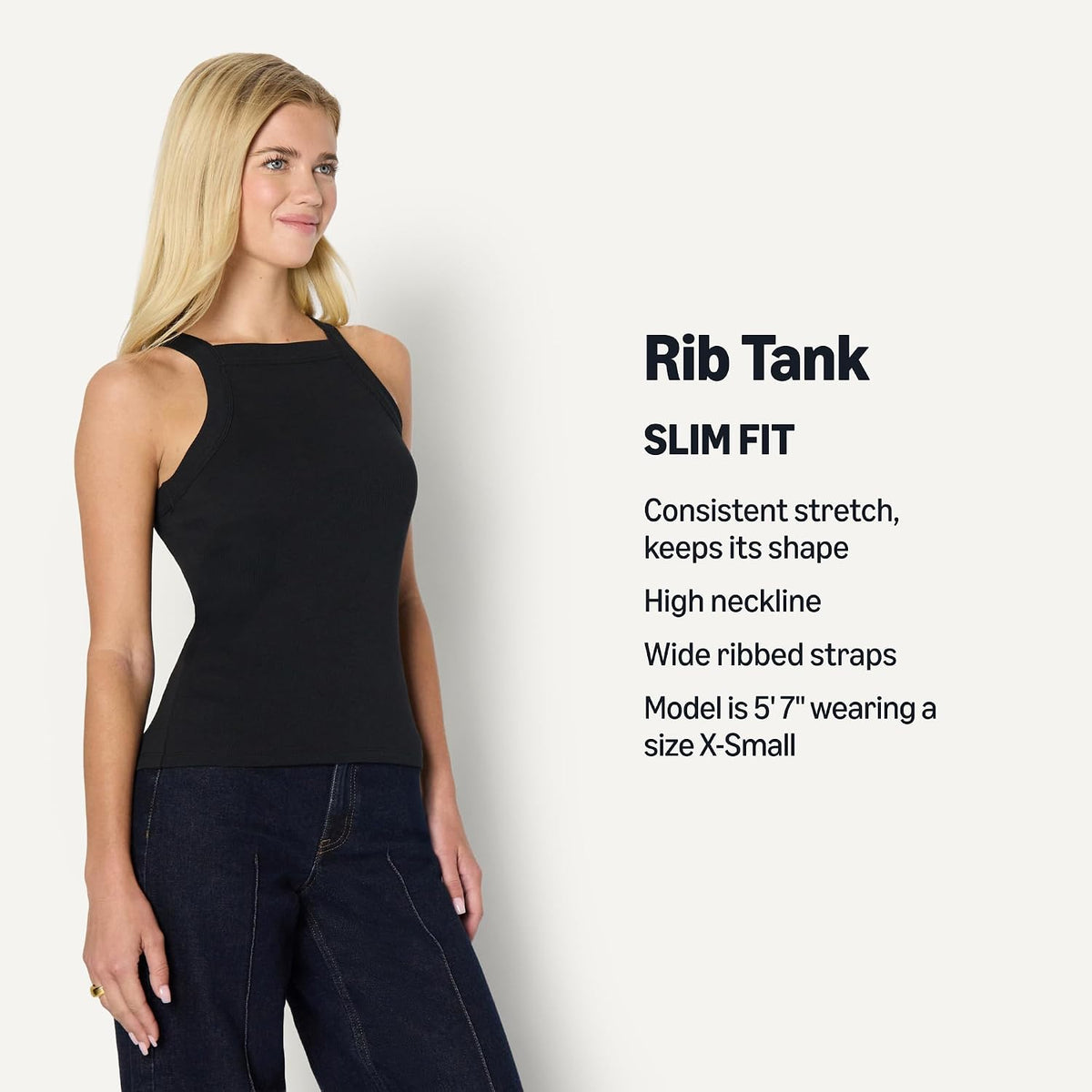 Amazon Essentials Women's Slim-Fit Stretch Rib High-Neck Tank with Wide Ribbed Straps