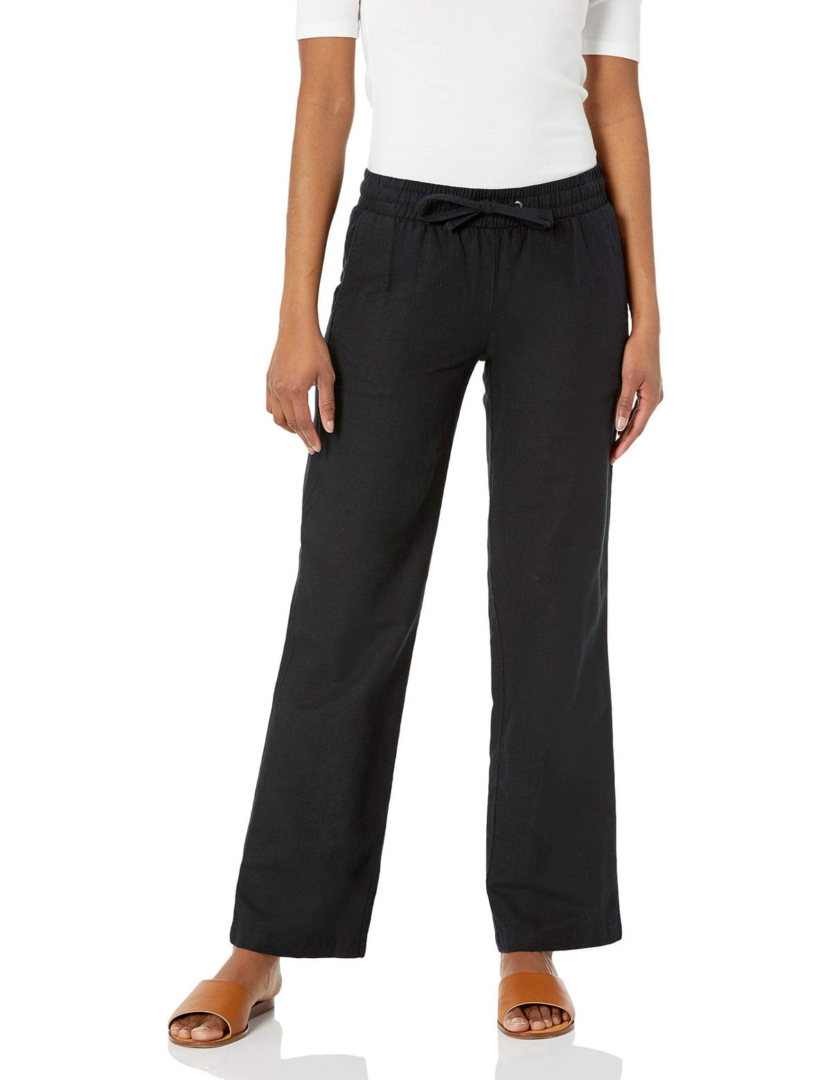 Amazon Essentials Women's Linen Blend Drawstring Relaxed Fit Wide Leg Pants (Available in Plus Size)