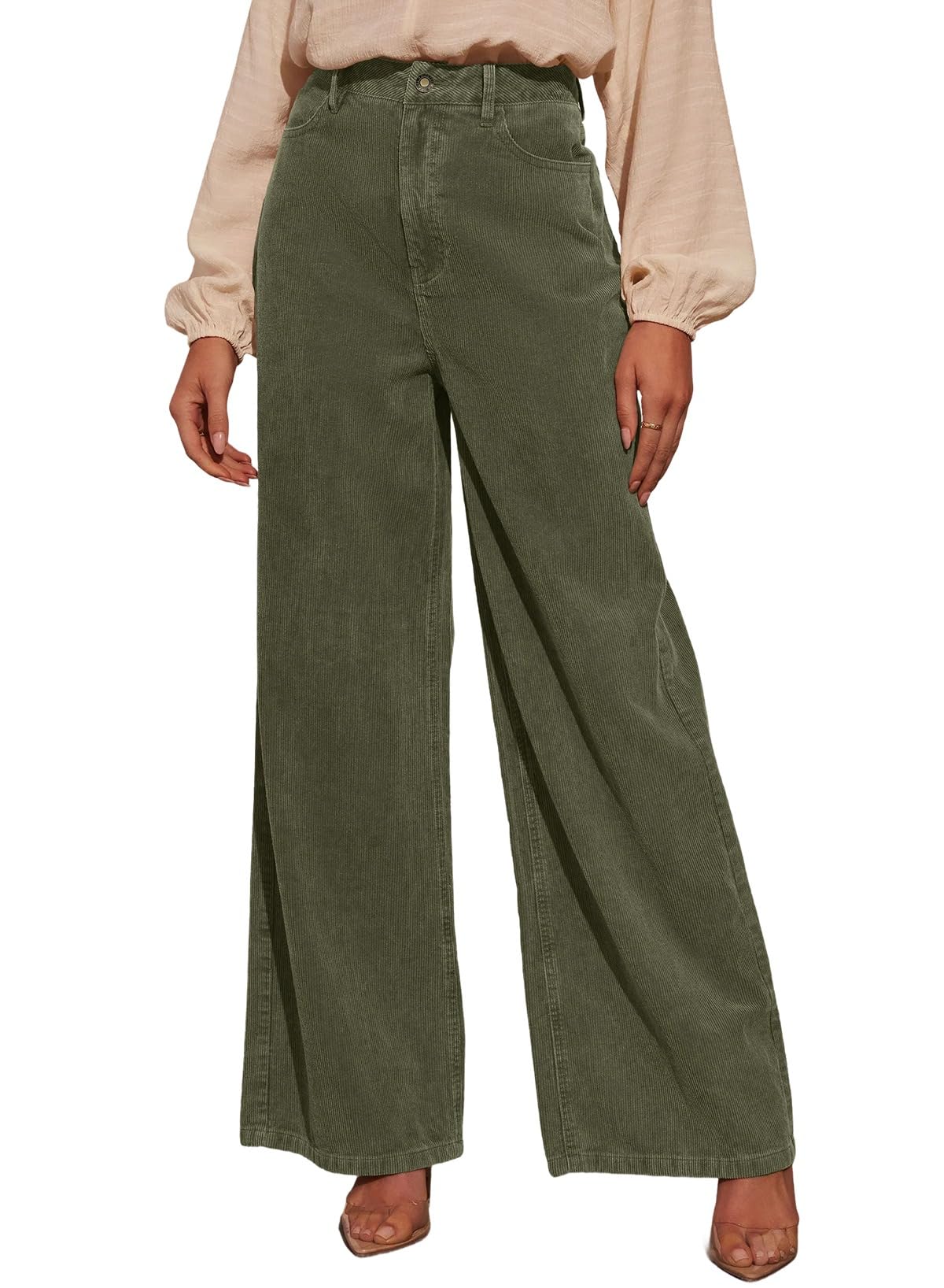Sidefeel Women's Wide Leg Corduroy Pants High Waisted Baggy Trousers