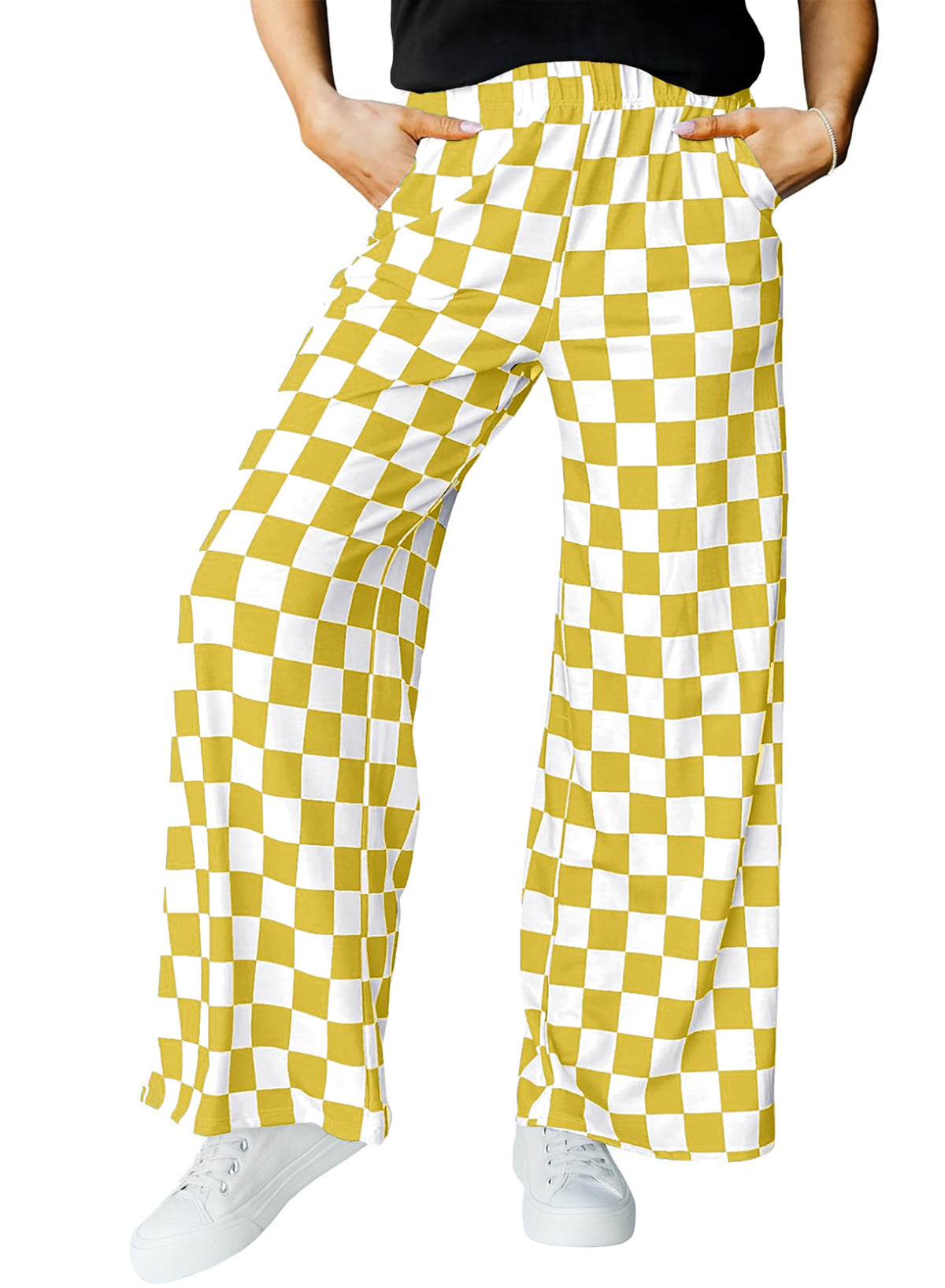 IWOLLENCE Women's Casual Loose Checkered Wide Leg Pants High Waist Straight Lounge Y2K Gingham Trousers
