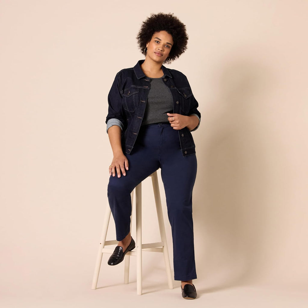 Amazon Essentials Women's High-Rise Slim-Fit Full-Length Straight-Leg Khaki Pant