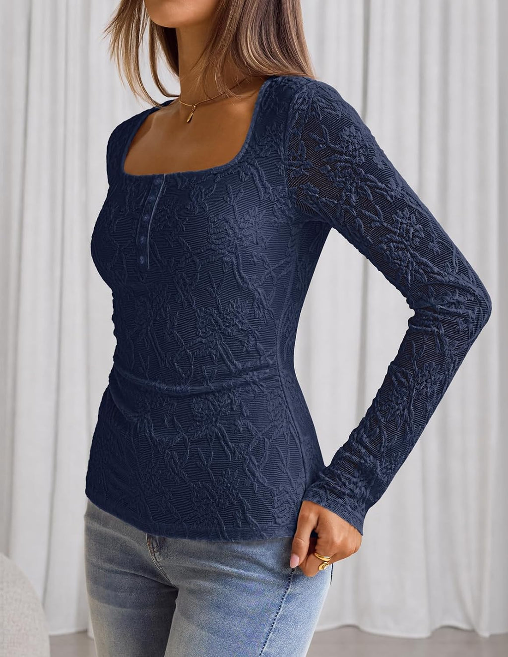 MEROKEETY Womens Fall Lace Mesh Long Sleeve Blouse Tops Dressy Casual Shirt