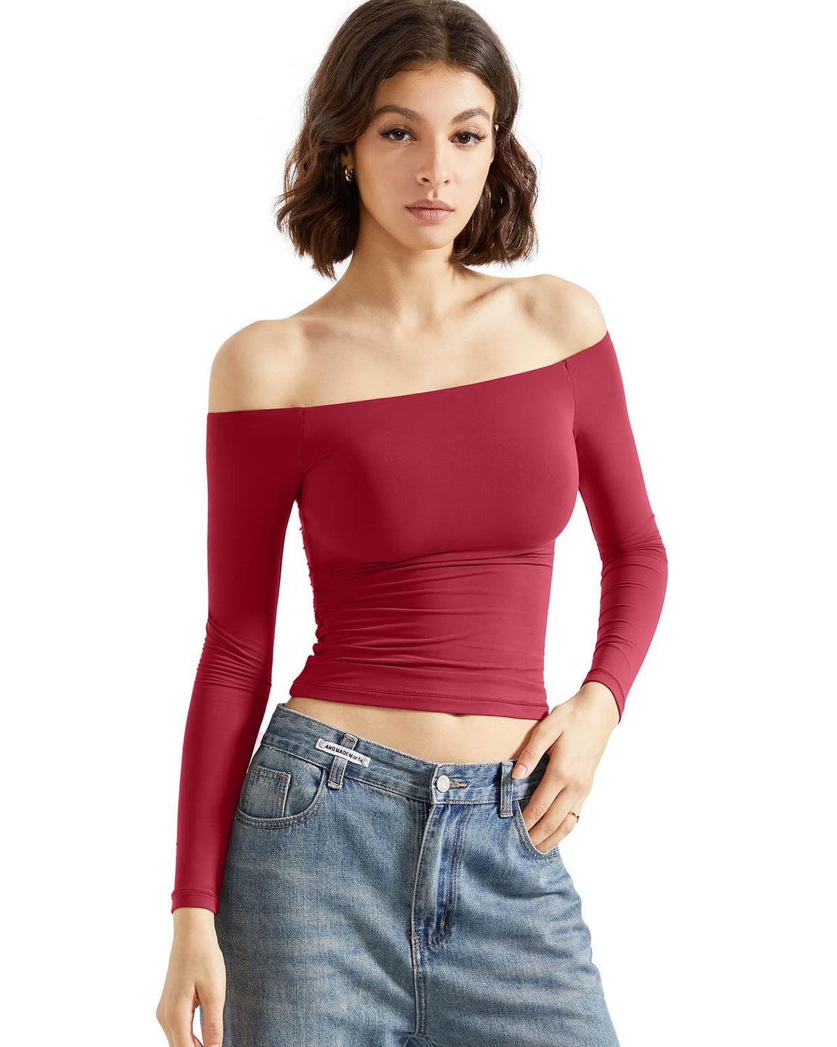 SUUKSESS Women Off Shoulder Double Lined Long Sleeve Shirts Basic Going Out Tops