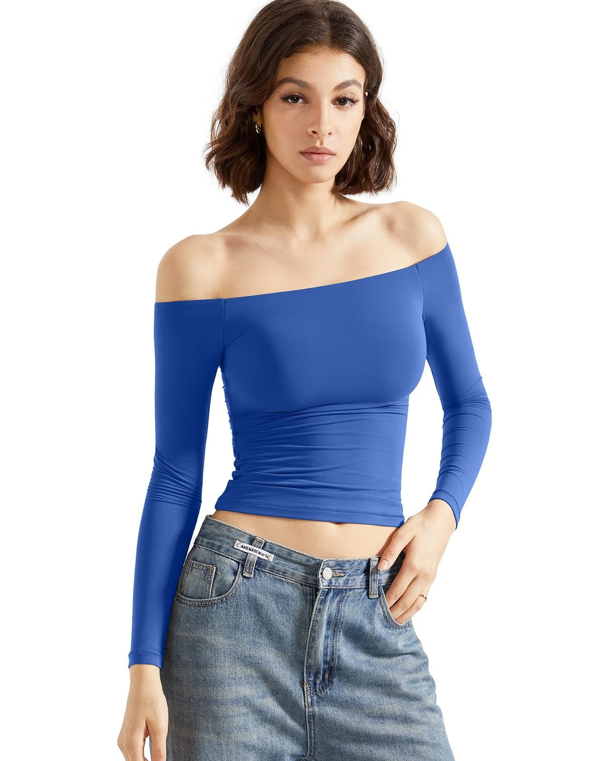 SUUKSESS Women Off Shoulder Double Lined Long Sleeve Shirts Basic Going Out Tops