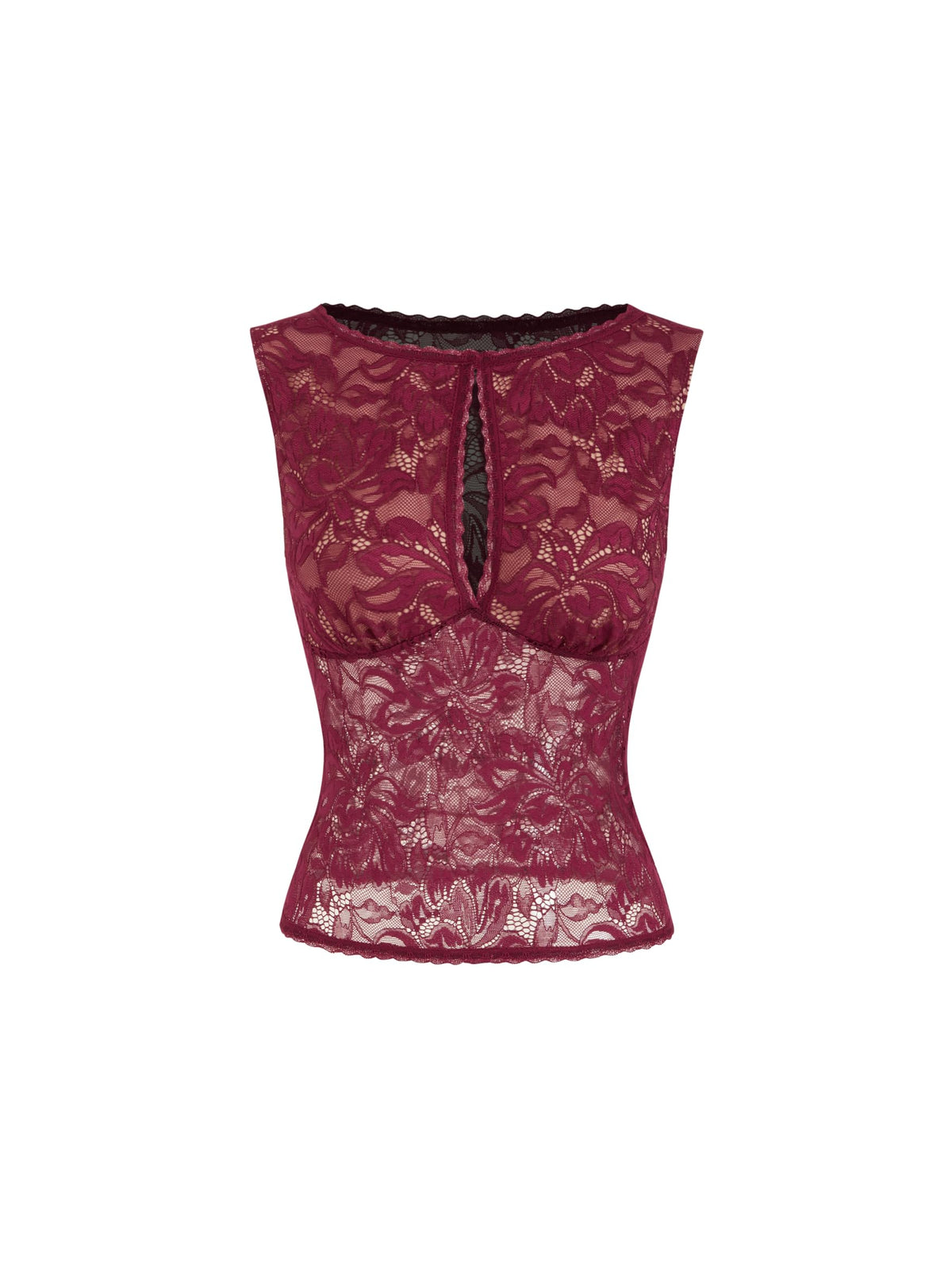 CIDER Womens Sheer Lace Boat Neck Sleeveless Top