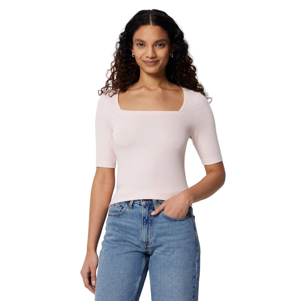 Amazon Essentials Women's Slim Fit Half Sleeve Square Neck Cotton Modal T-Shirt