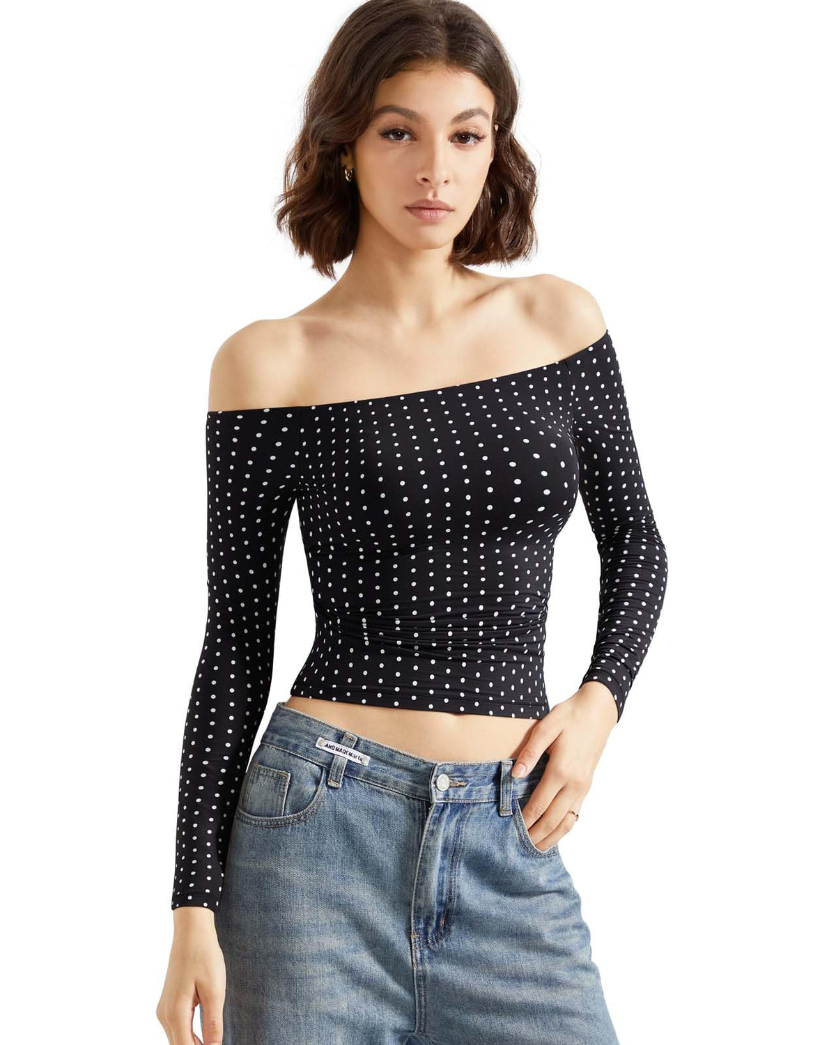 SUUKSESS Women Off Shoulder Double Lined Long Sleeve Shirts Basic Going Out Tops
