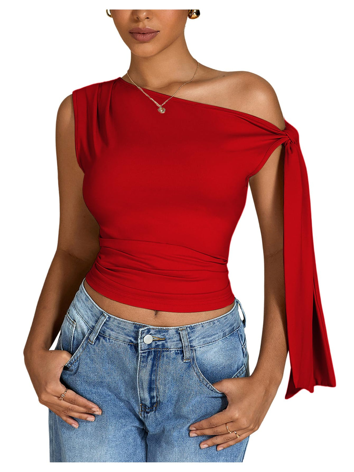 Milumia Women's One Off The Shoulder Tank Tops Asymmetrical Going Out Top