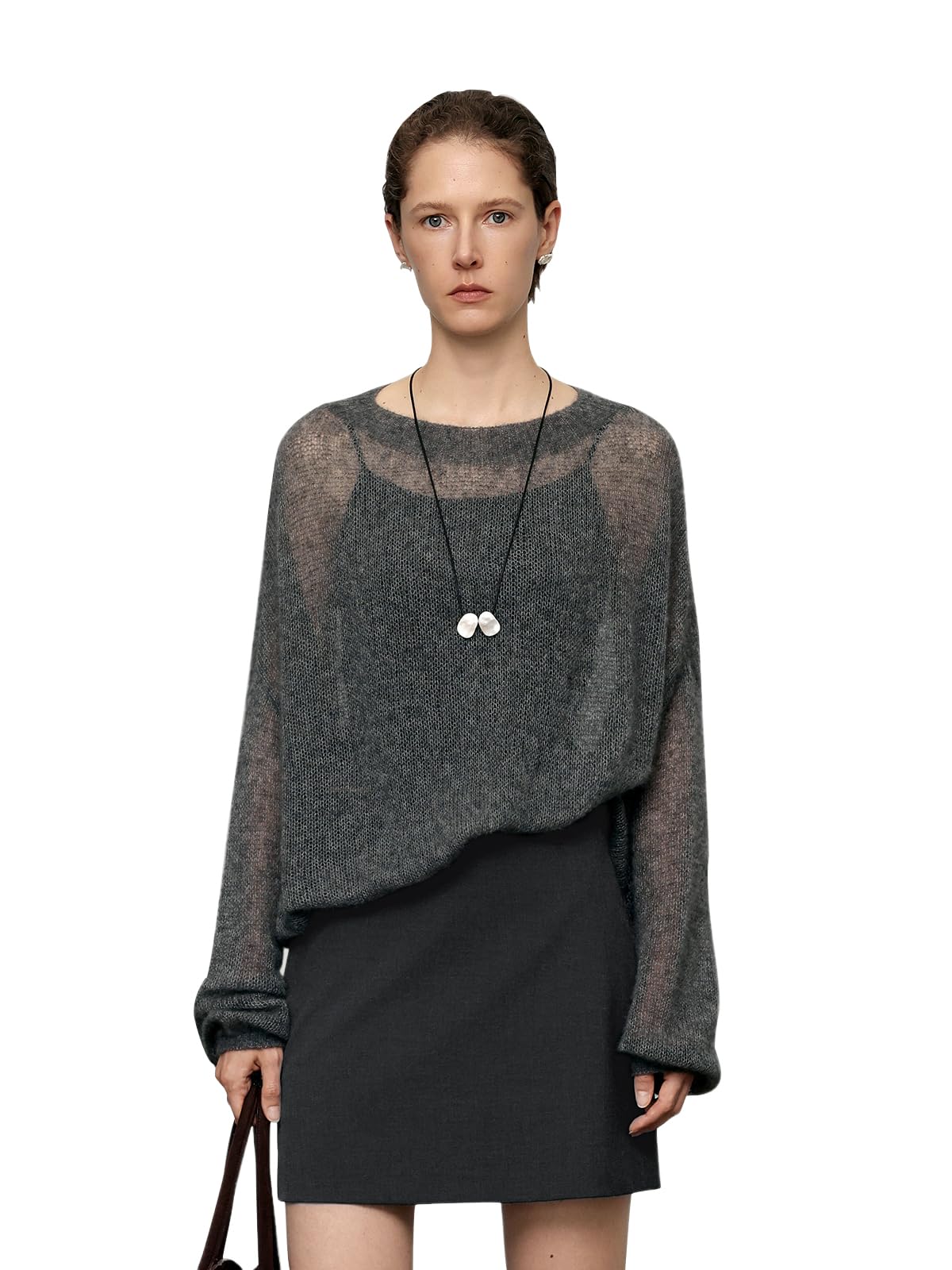 Silk Cashmere Blend Sweater for Women, Lightweight Crewneck Knit Pullover Jumper for Spring Layering