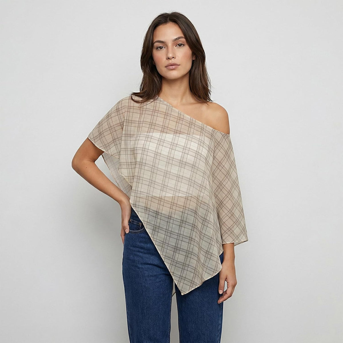 Women's Casual Sheer Chiffon Poncho Top Boat Neck Asymmetrical See Through Cover Up Beach Vacation Summer Y2k Outfit