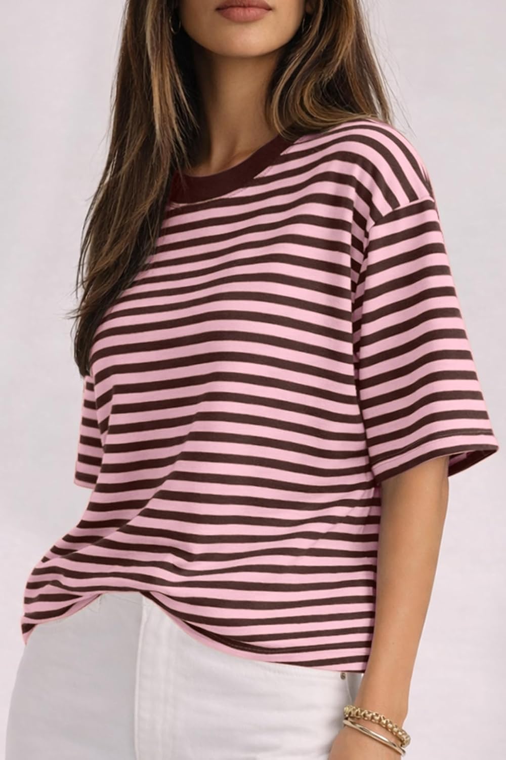 CHYRII Womens Oversized Striped T Shirts Short Sleeve Fashion 2026 Casual Crewneck Summer Y2K Clothes