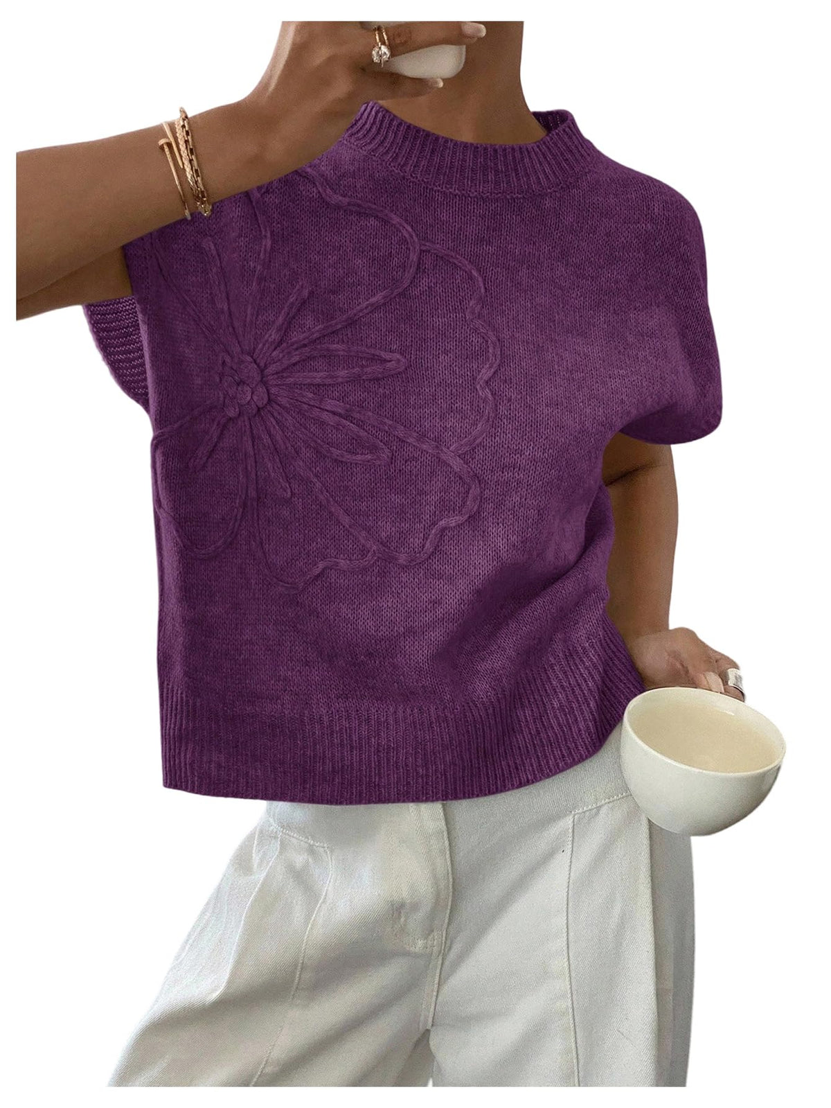 SOLY HUX Women's Short Sleeve Business Casual Sweater
