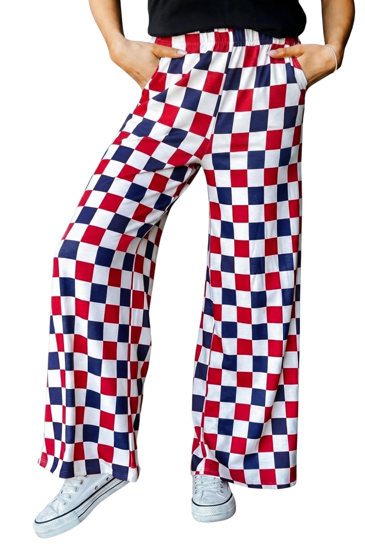 IWOLLENCE Women's Casual Loose Checkered Wide Leg Pants High Waist Straight Lounge Y2K Gingham Trousers